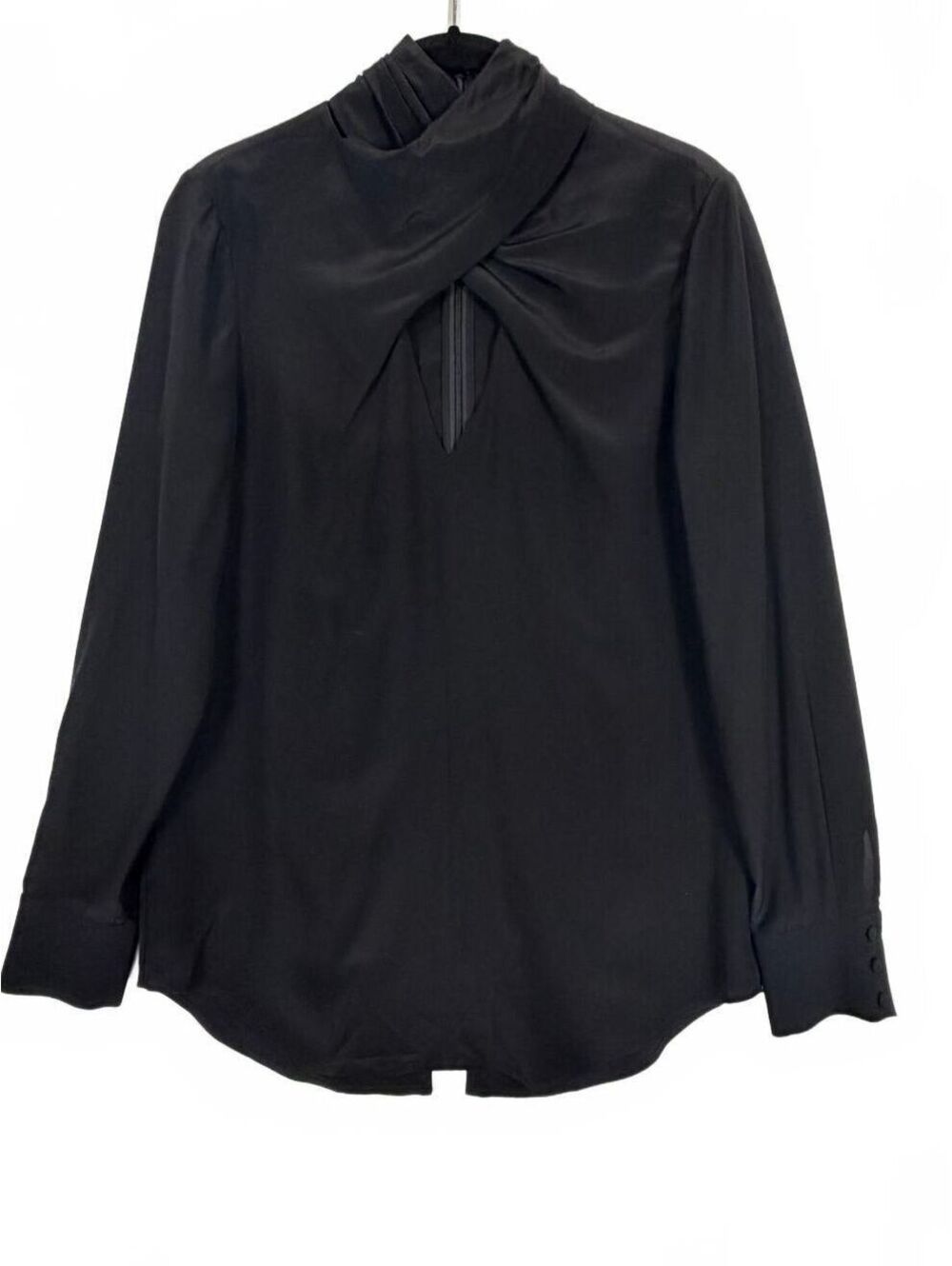 Amanda Uprichard Black Silk Blend Crossover Twist Halter Neck Keyhole Blouse XS